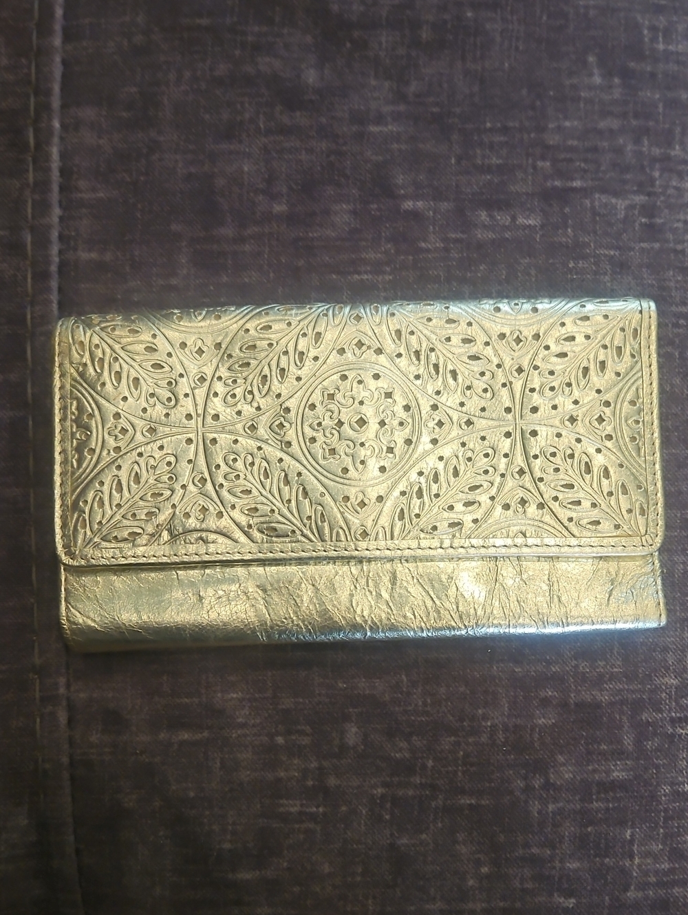 Leather Embossed Metallic Gold Women's Clutch Wallet